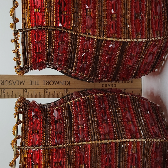 Partylite Pair of Moroccan Red & Gold Beaded Tealight Sconces - Picture 8 of 14